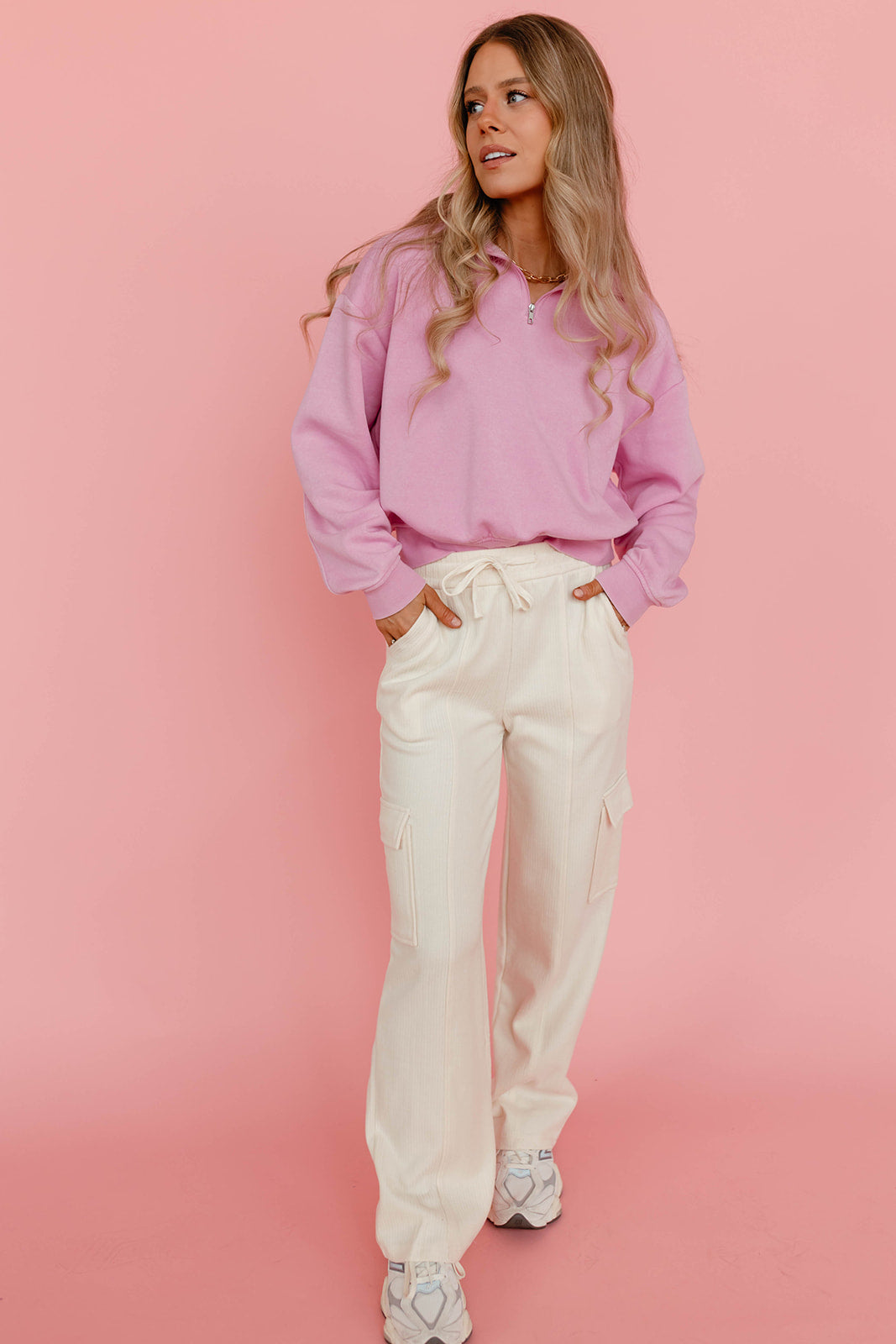 Quarter zip hot sale sweatshirt pink