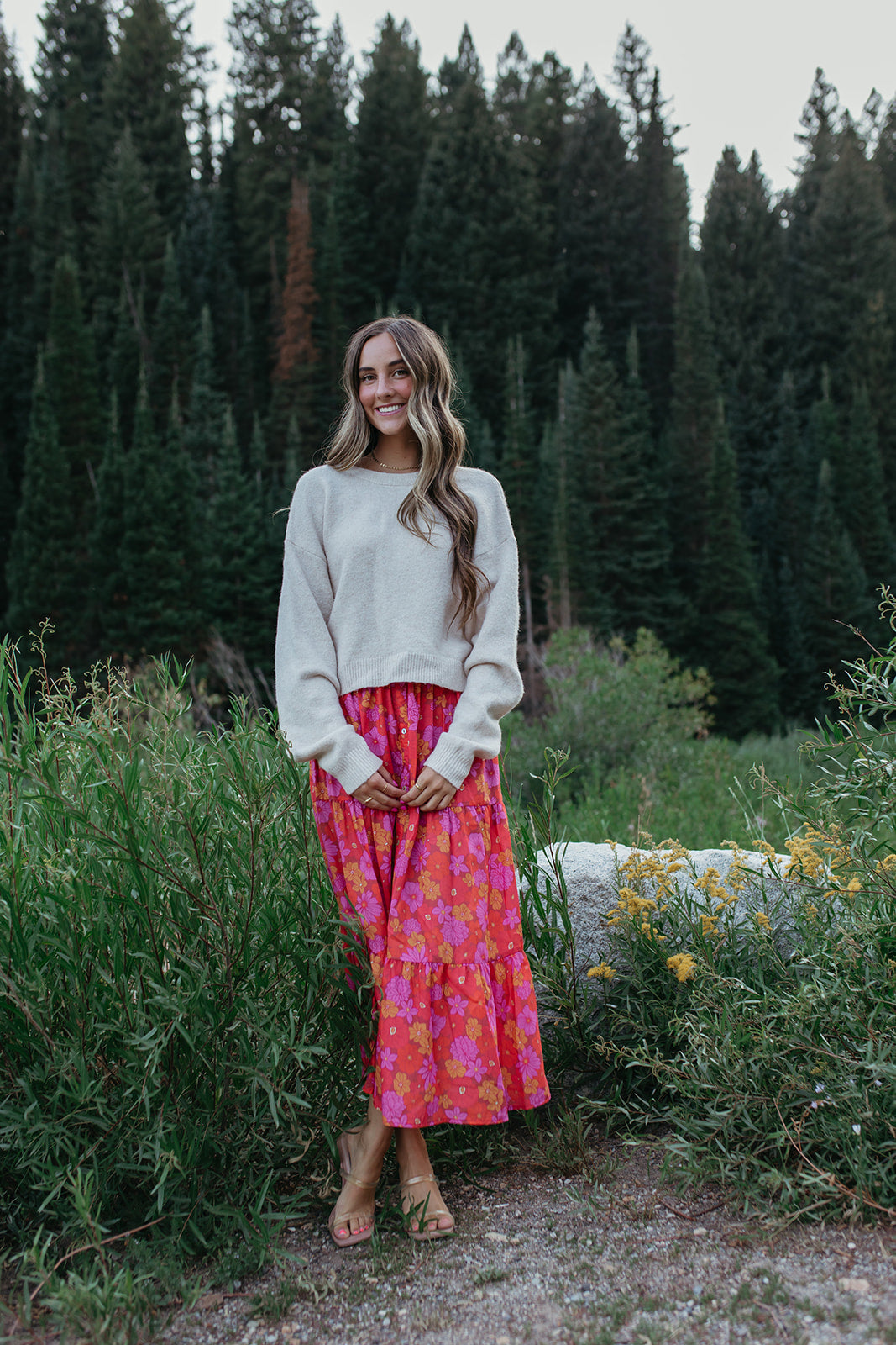 THE JOSELYN FLORAL MAXI SKIRT IN RED