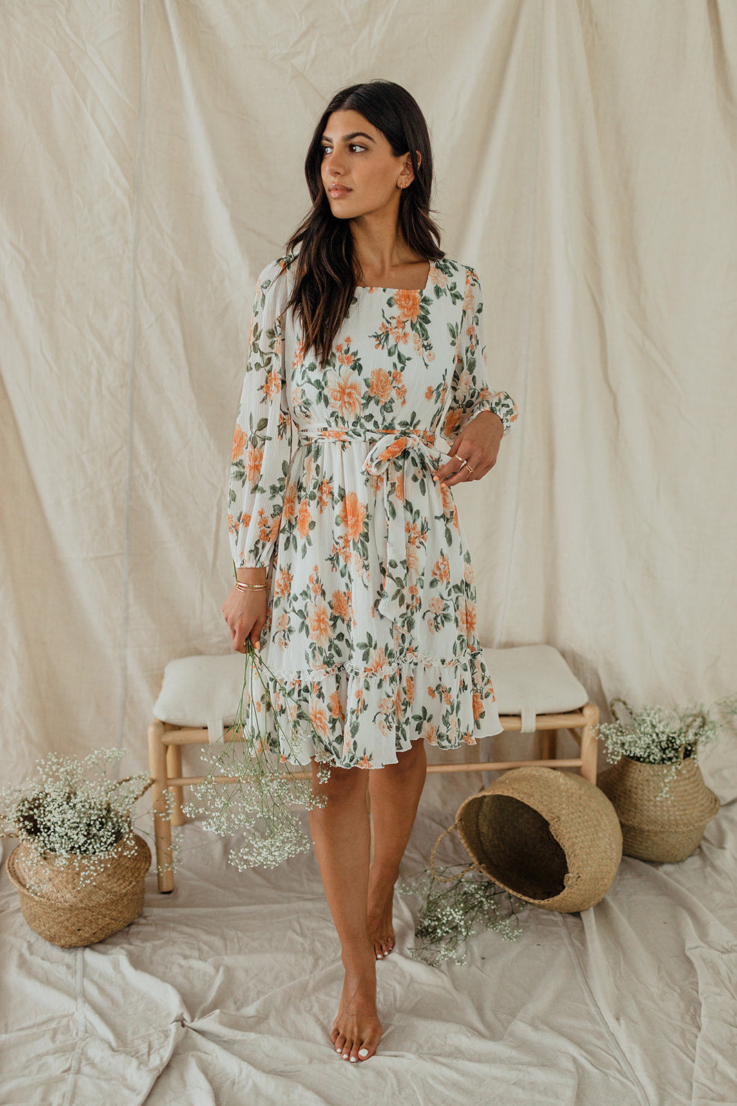 MAMA Off-the-shoulder Dress - Apricot/floral - Ladies