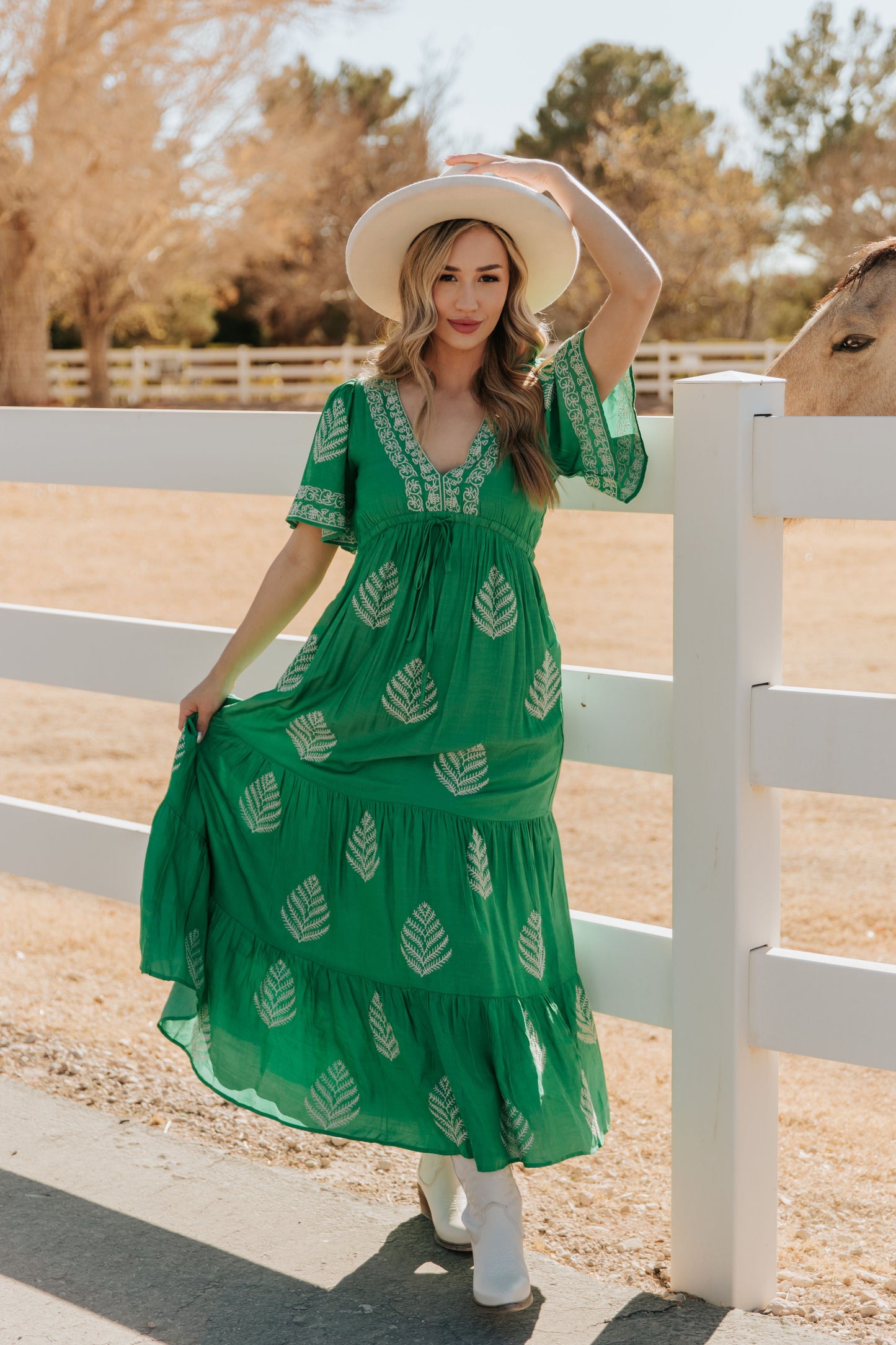 THE RAYLEIGH EMBROIDERED MAXI DRESS IN SPRING GREEN