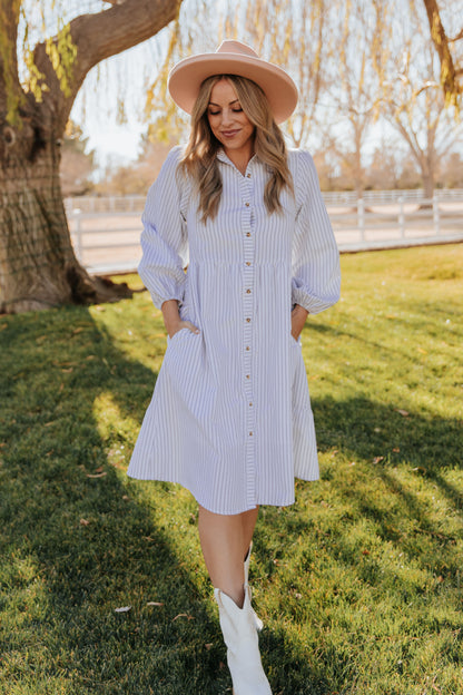 THE TASSA STRIPED BUTTON UP MIDI DRESS IN WHITE