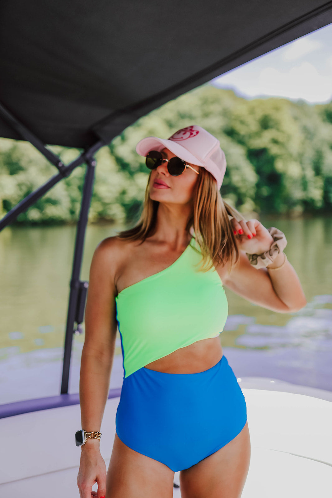 RILEY CUT OUT ONE PIECE IN NEON BLUE AND GREEN COLOR BLOCK BY B MI –  Pink Desert