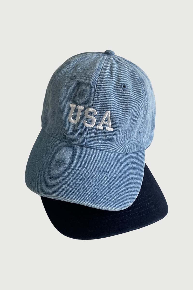 THE EMBROIDERED USA CAP IN DENIM BLUE