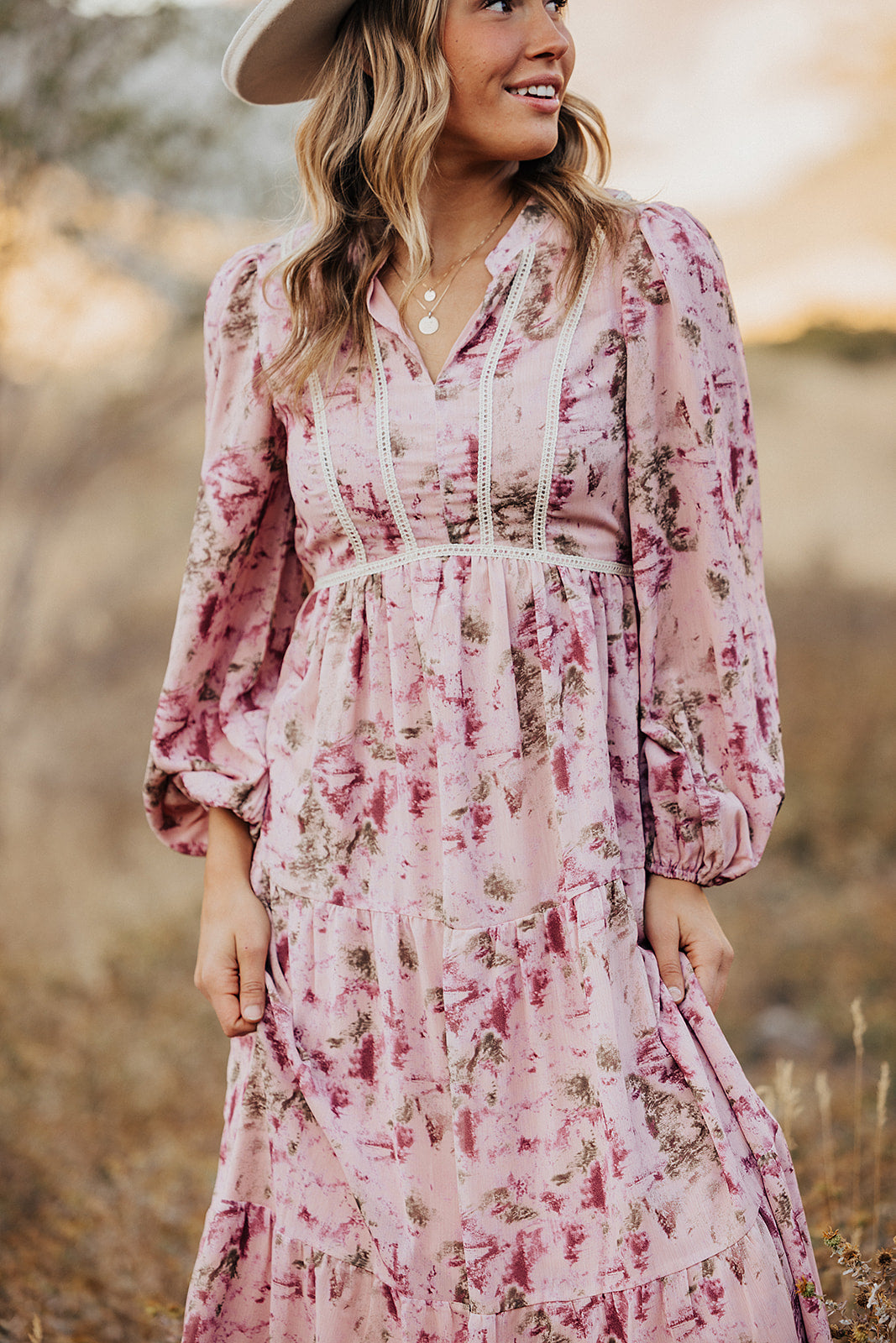 THE LEIGHTON LONG SLEEVE MAXI DRESS IN PINK