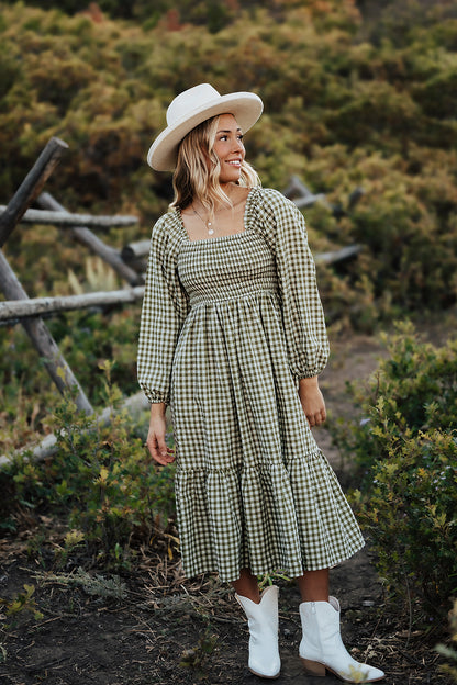 THE LILA GINGHAM DRESS IN OLIVE