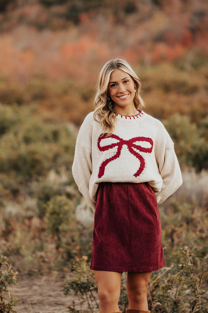 THE ALANA RIBBON SWEATER IN BURGUNDY