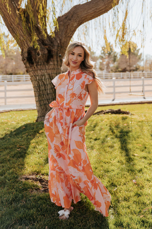 THE LENIRA BUTTON DOWN MAXI DRESS IN PINK