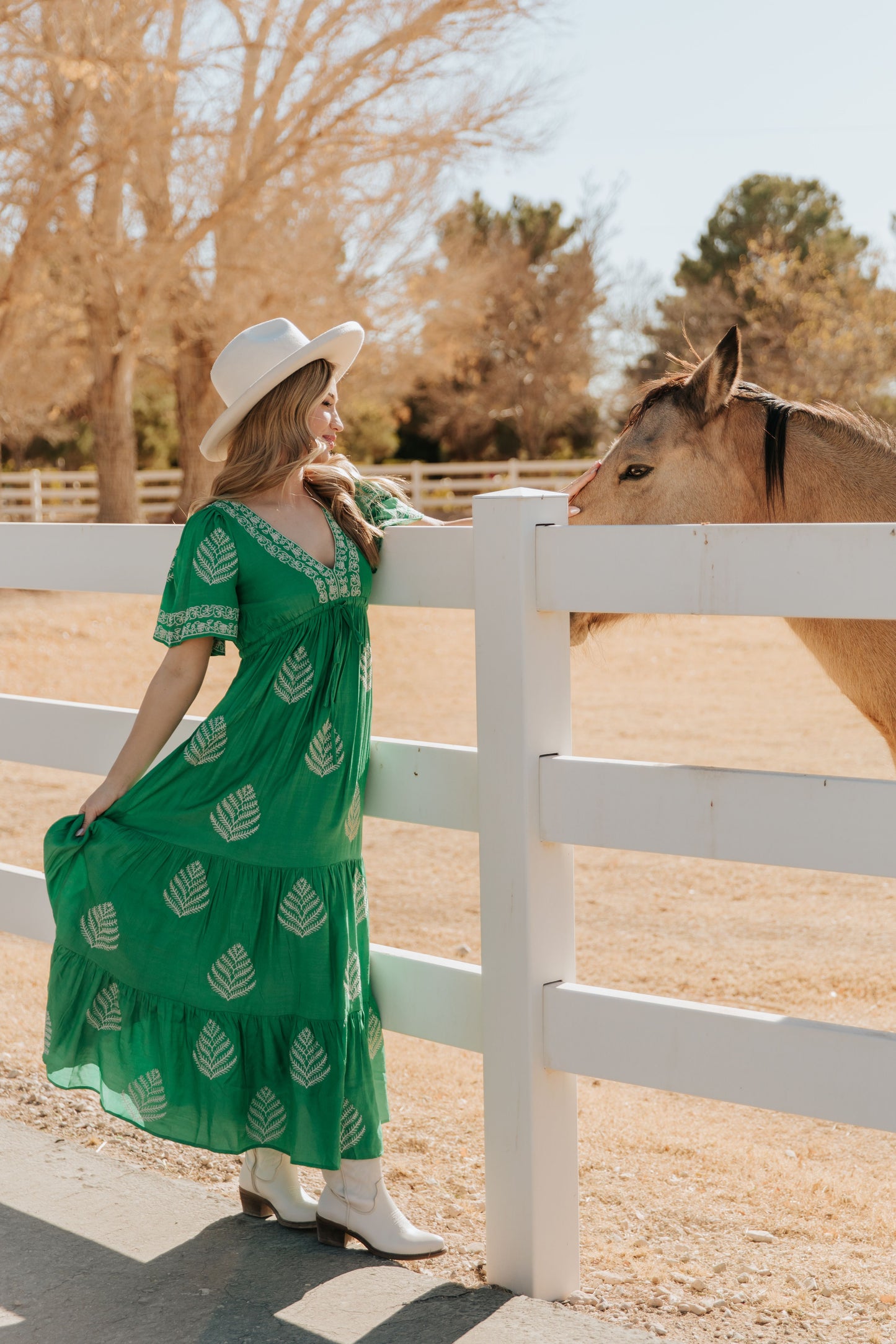 THE RAYLEIGH EMBROIDERED MAXI DRESS IN SPRING GREEN