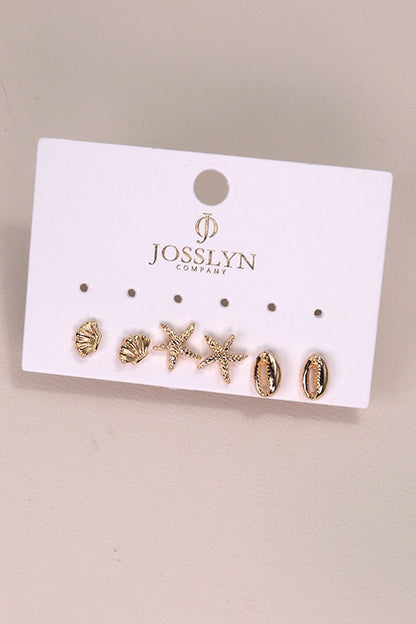 THE SEASHELL STUDS TRIO PACK IN GOLD