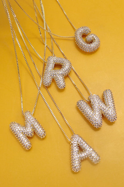 THE RHINESTONE BUBBLE BALLOON INITIAL NECKLACE IN GOLD