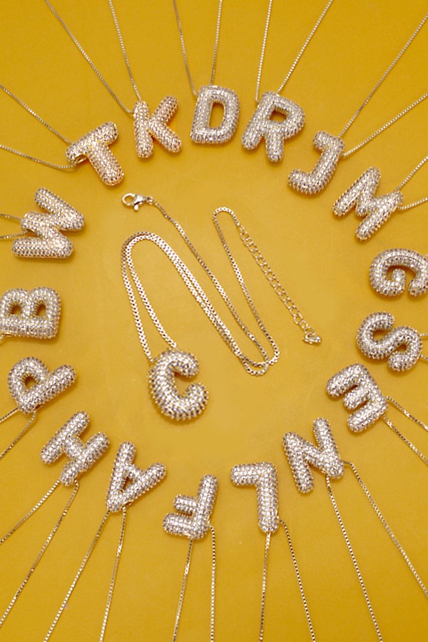 THE RHINESTONE BUBBLE BALLOON INITIAL NECKLACE IN GOLD