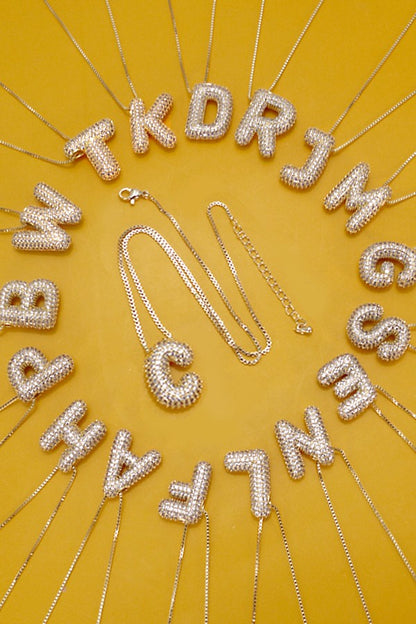 THE RHINESTONE BUBBLE BALLOON INITIAL NECKLACE IN GOLD