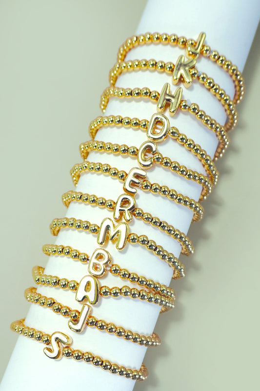 THE INITIAL MONOGRAM BUBBLE BEAD BRACELET IN GOLD