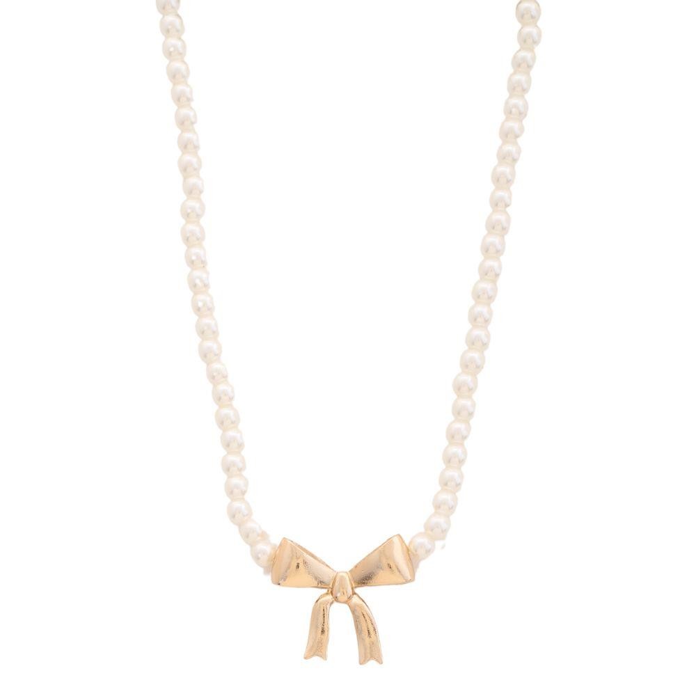 THE PEARL RIBBON BOW NECKLACE IN GOLD