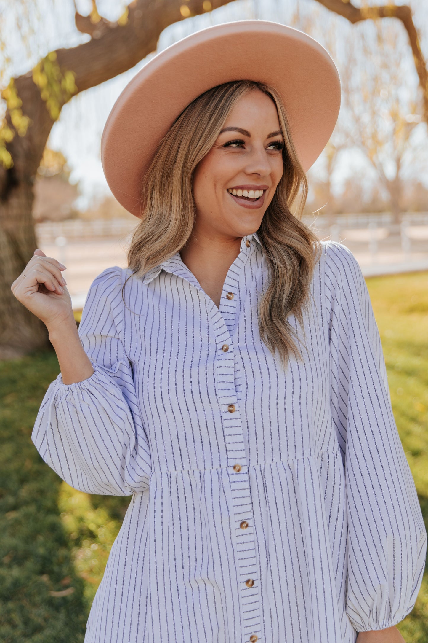 THE TASSA STRIPED BUTTON UP MIDI DRESS IN WHITE