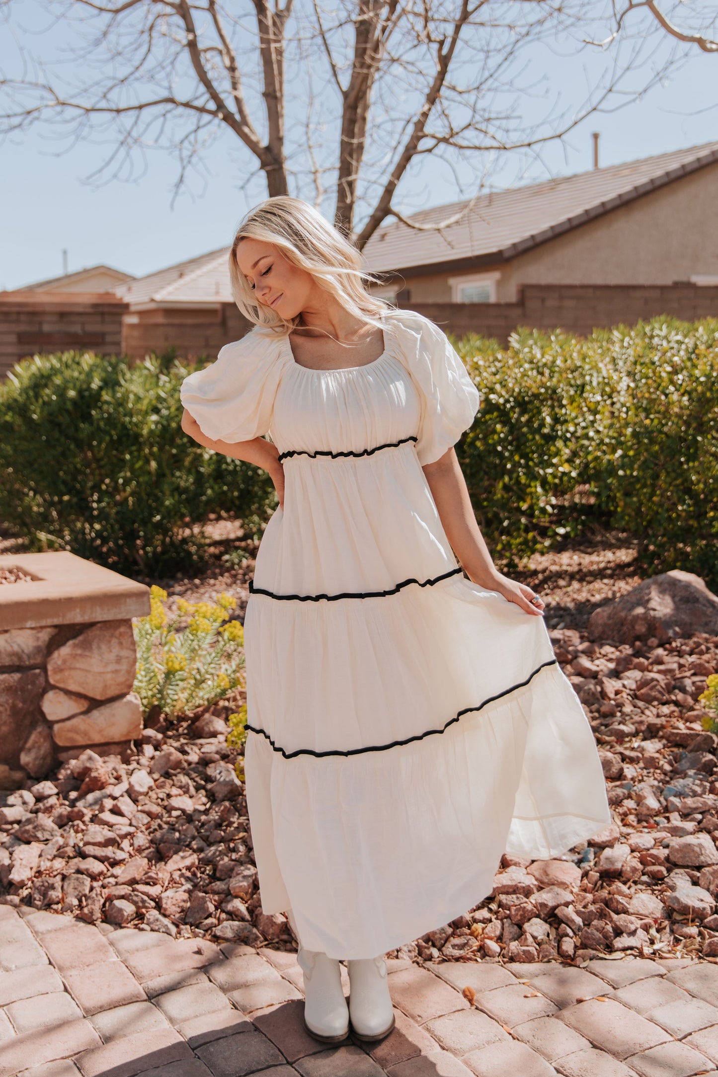 THE IRELYN RUFFLED MAXI DRESS IN IVORY