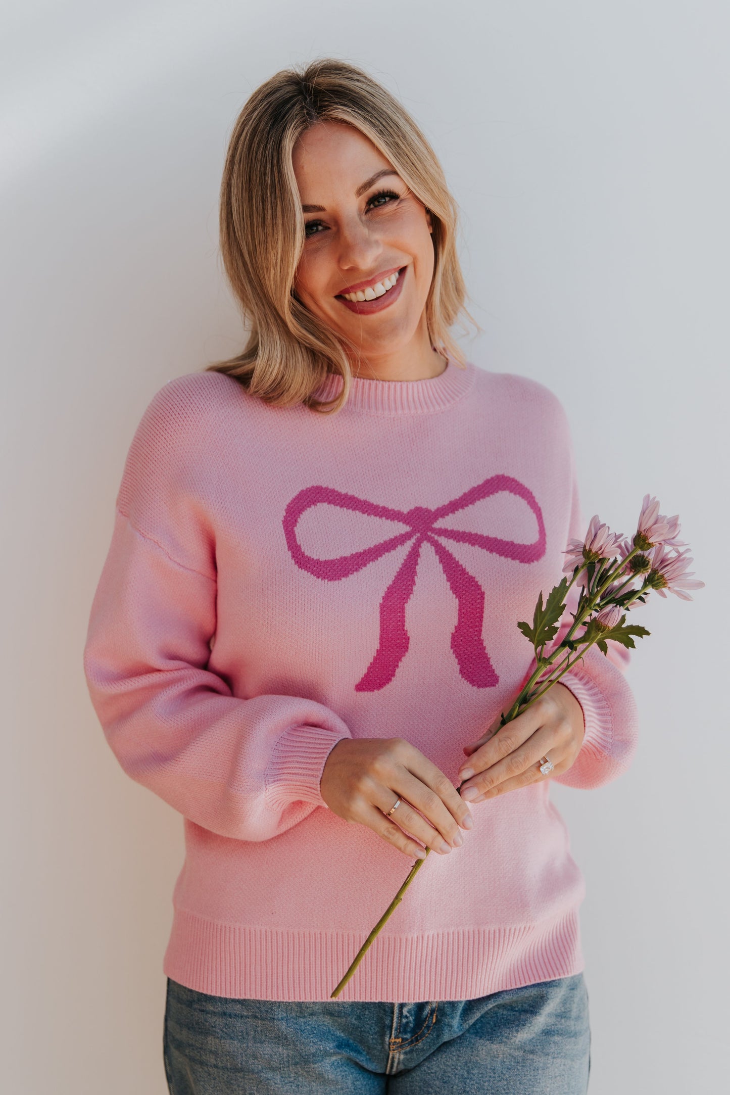 THE SALOME BOW TIE SWEATER IN PINK