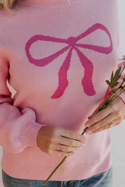 THE SALOME BOW TIE SWEATER IN PINK