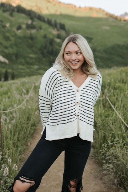 THE MABEL COTTON KNIT CARDIGAN IN IVORY