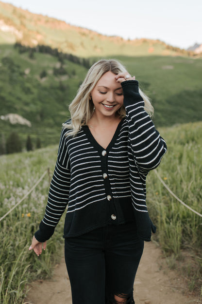 THE MABEL COTTON KNIT CARDIGAN IN BLACK