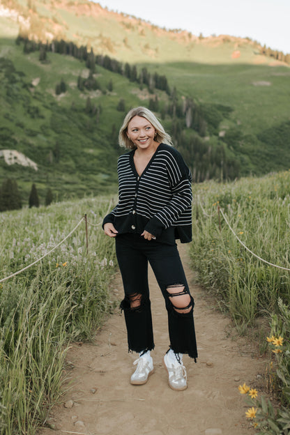 THE MABEL COTTON KNIT CARDIGAN IN BLACK