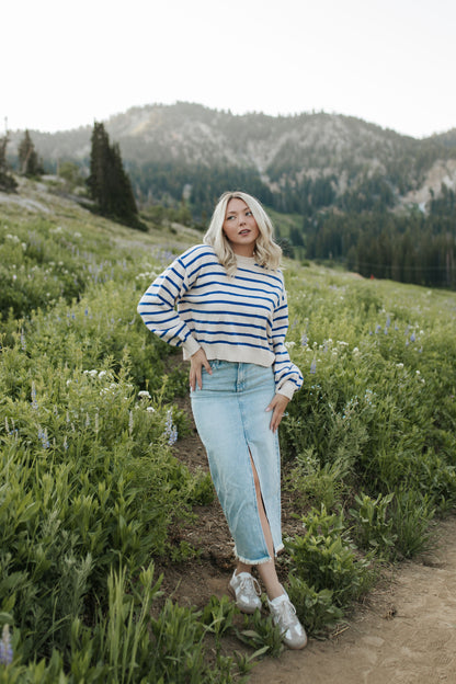 THE MILEY STRIPED SWEATER IN COBALT