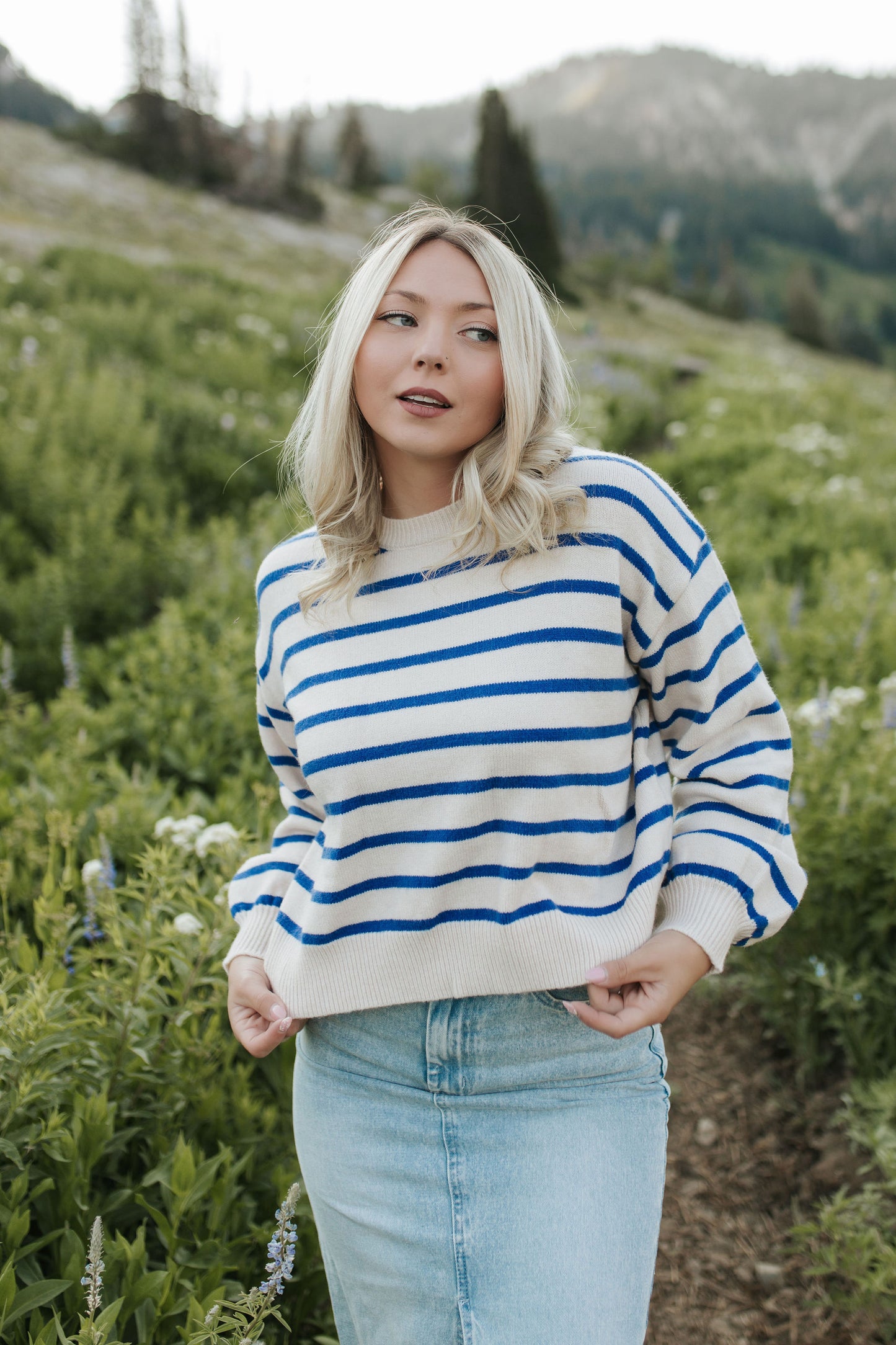 THE MILEY STRIPED SWEATER IN COBALT