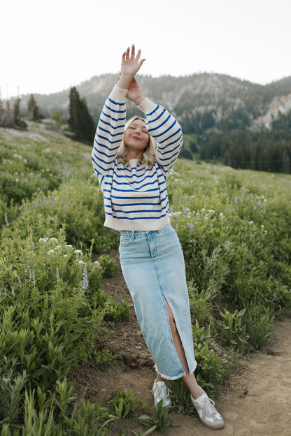 THE MILEY STRIPED SWEATER IN COBALT