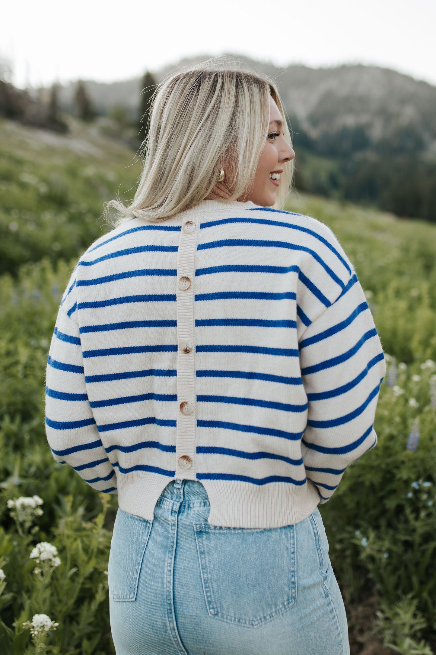 THE MILEY STRIPED SWEATER IN COBALT