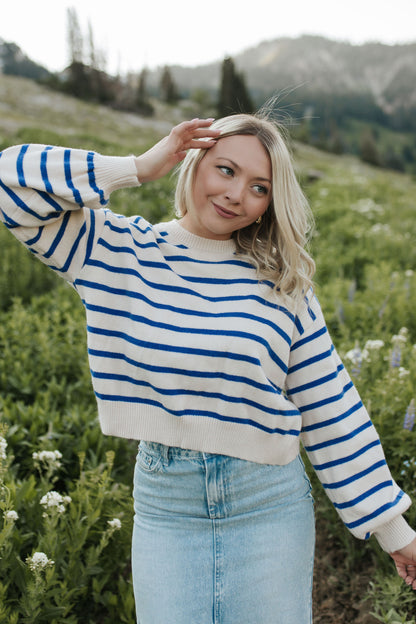 THE MILEY STRIPED SWEATER IN COBALT