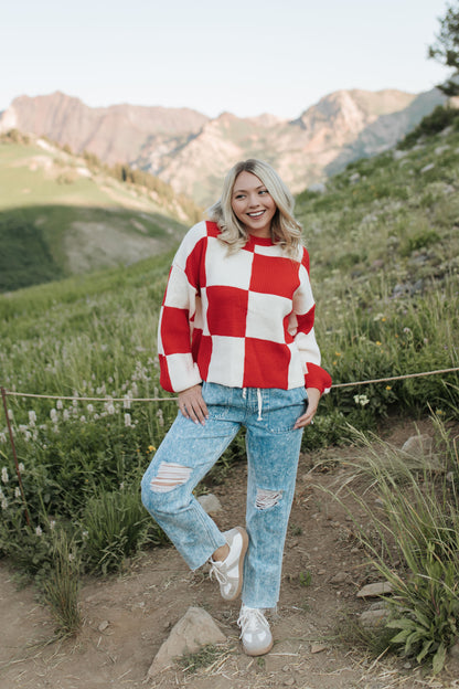 THE CHANEY CHECKER SWEATER IN RED