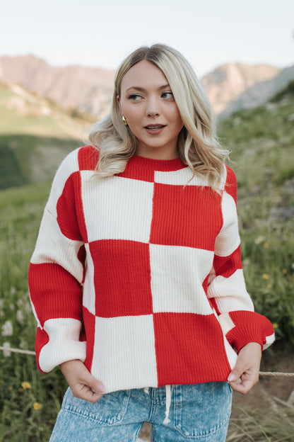 THE CHANEY CHECKER SWEATER IN RED