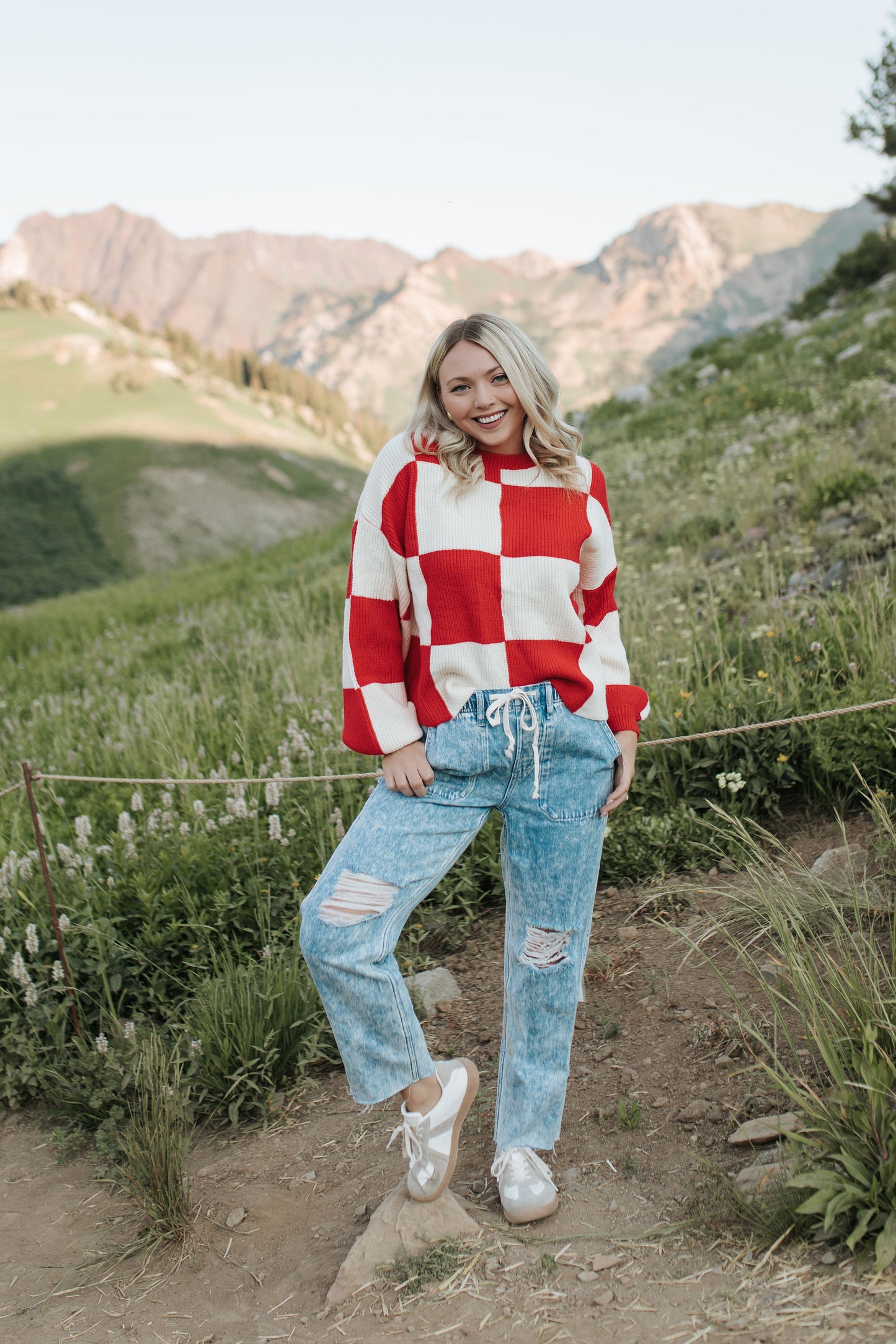 THE CHANEY CHECKER SWEATER IN RED