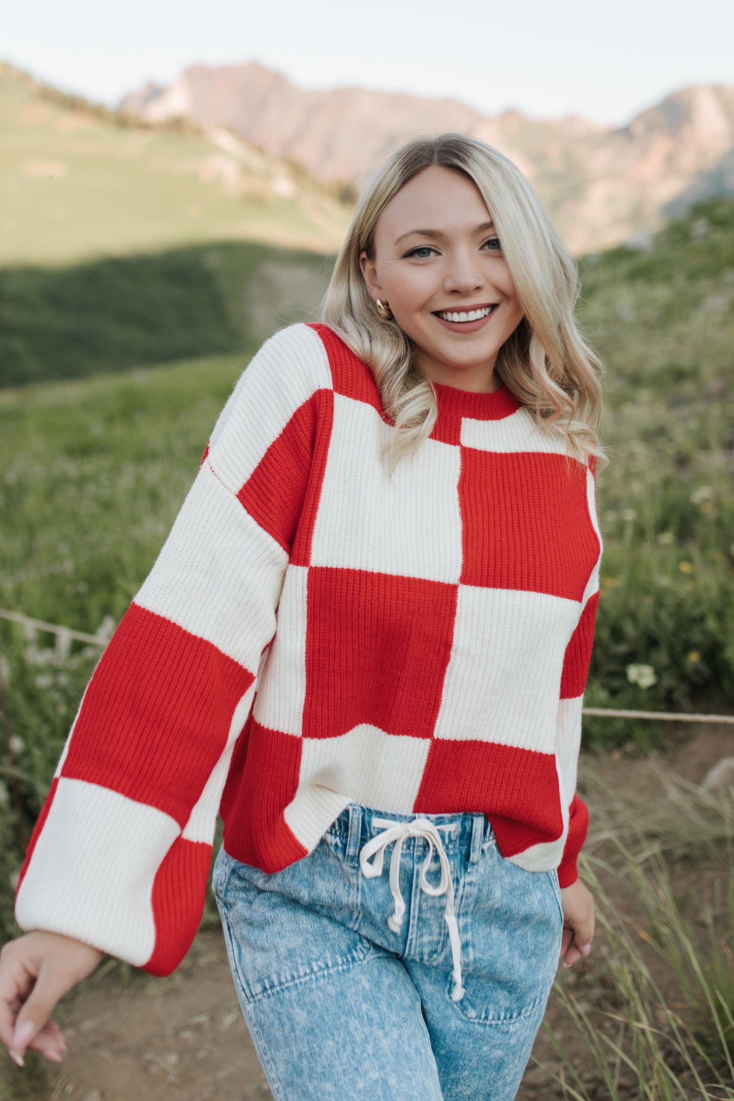 THE CHANEY CHECKER SWEATER IN RED