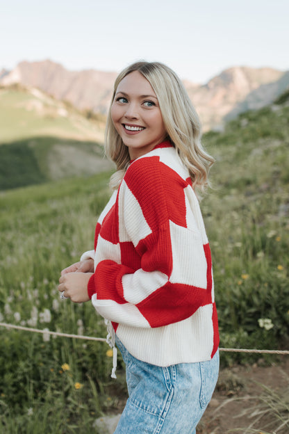 THE CHANEY CHECKER SWEATER IN RED