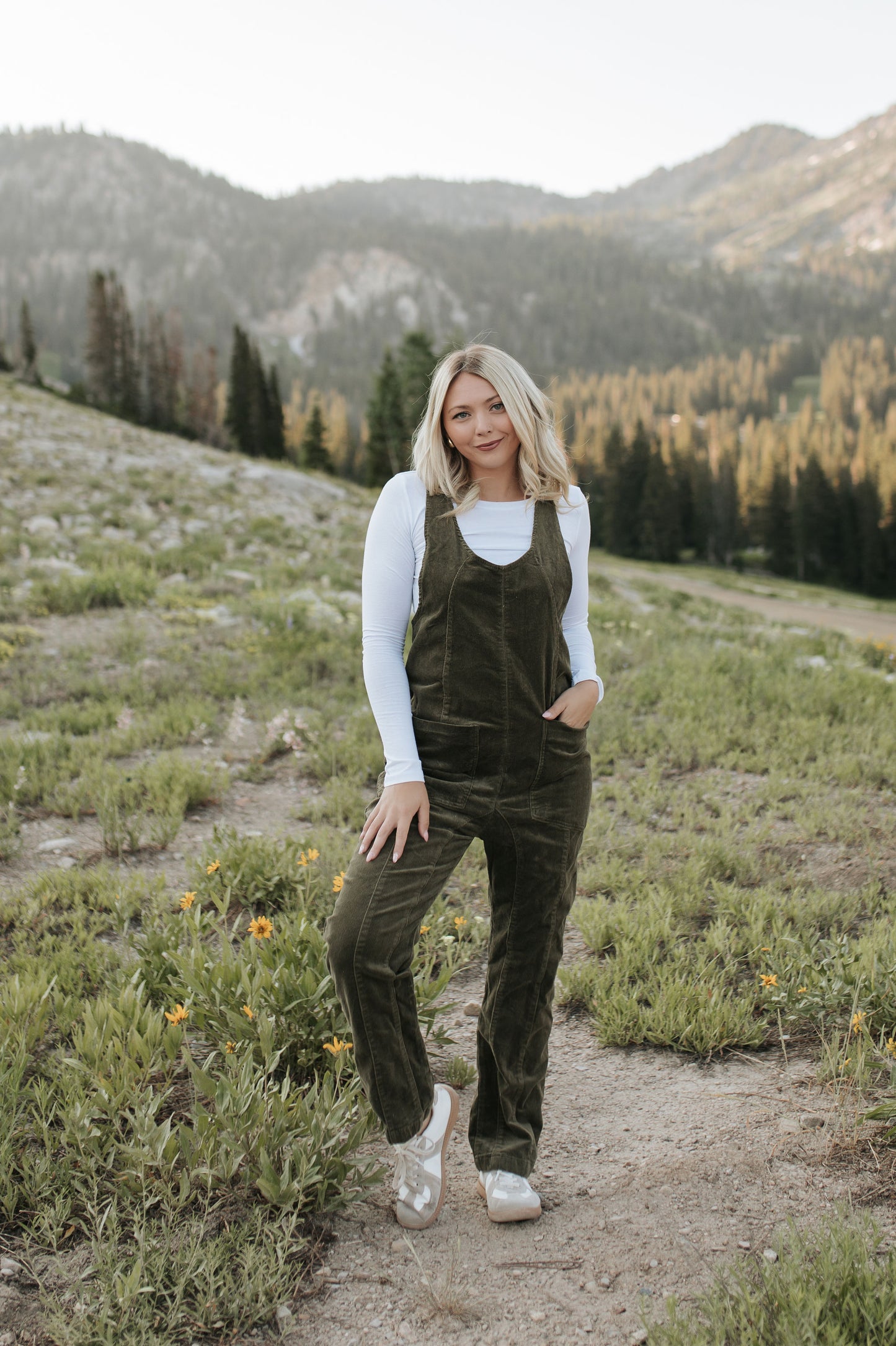 THE JUDY CORDUROY JUMPSUIT IN OLIVE