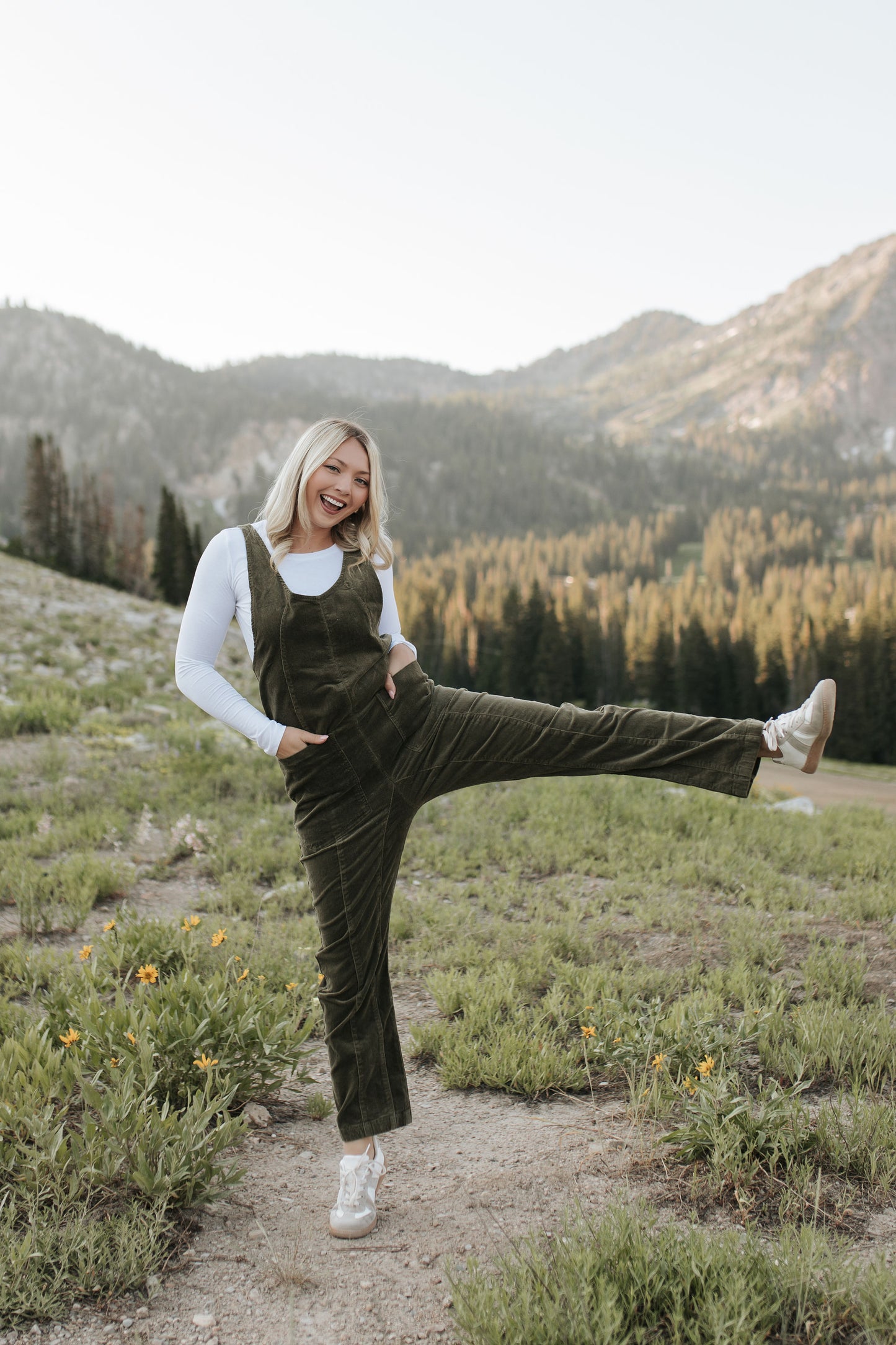 THE JUDY CORDUROY JUMPSUIT IN OLIVE