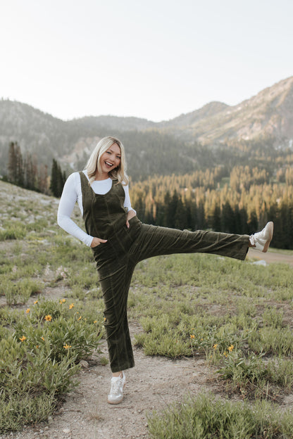 THE JUDY CORDUROY JUMPSUIT IN OLIVE