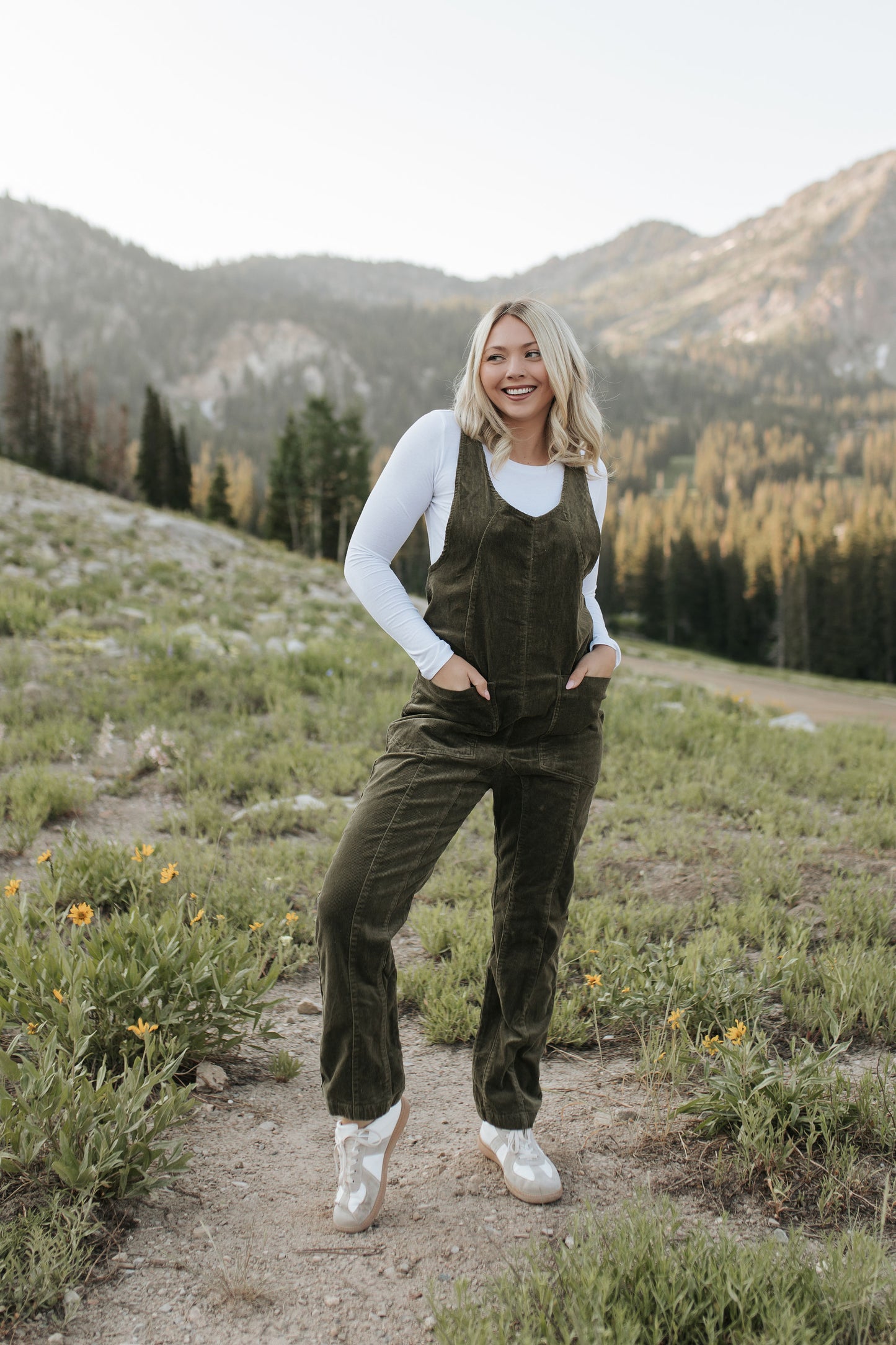 THE JUDY CORDUROY JUMPSUIT IN OLIVE