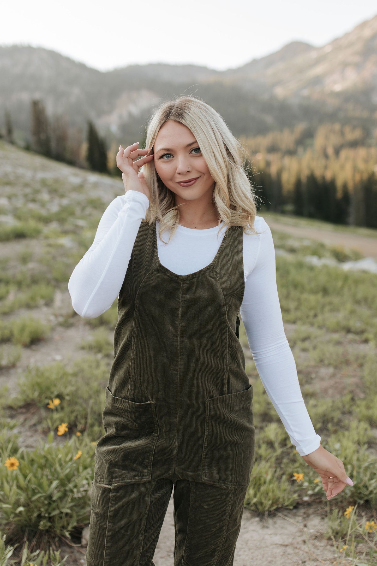 THE JUDY CORDUROY JUMPSUIT IN OLIVE