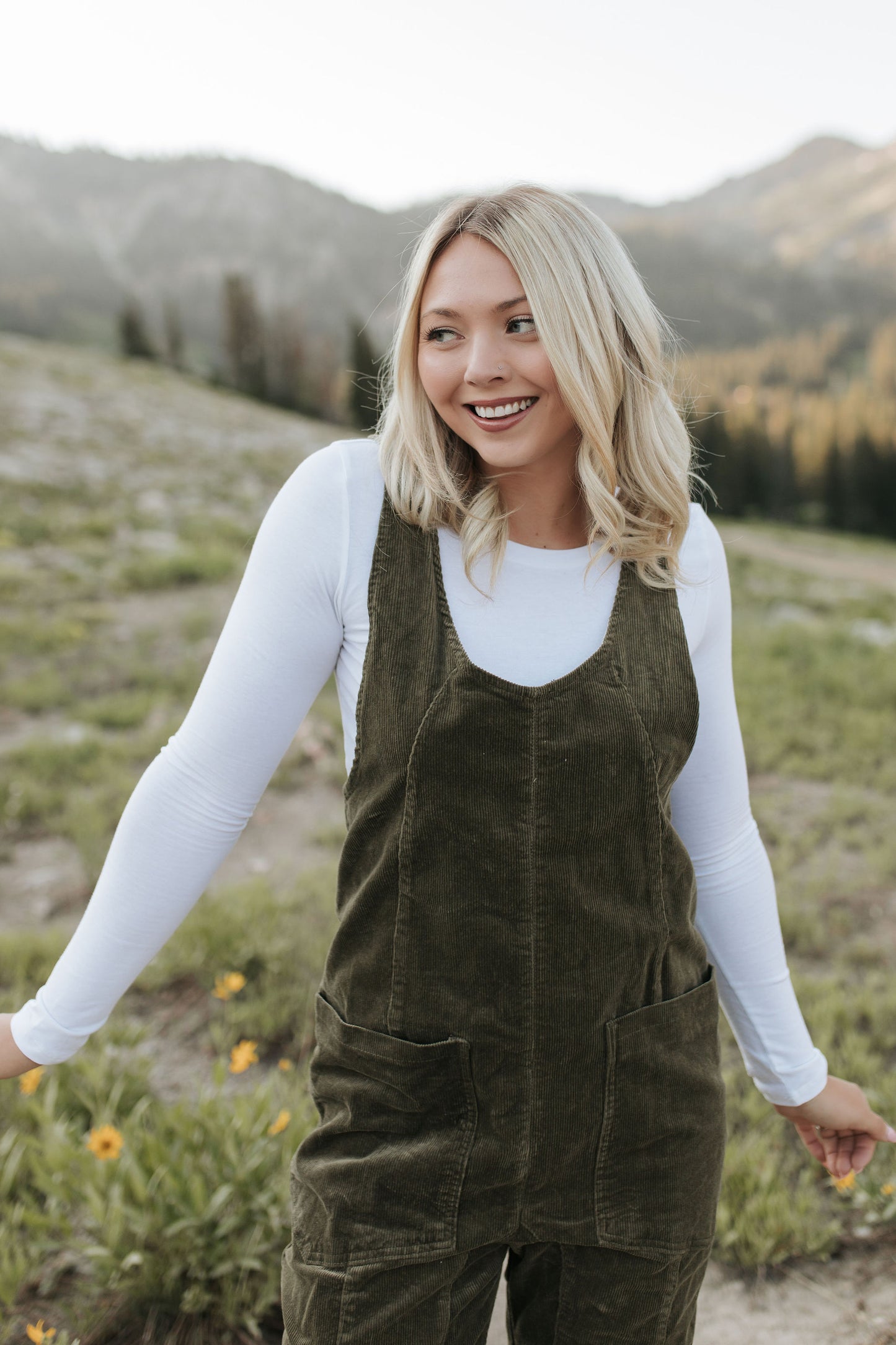 THE JUDY CORDUROY JUMPSUIT IN OLIVE