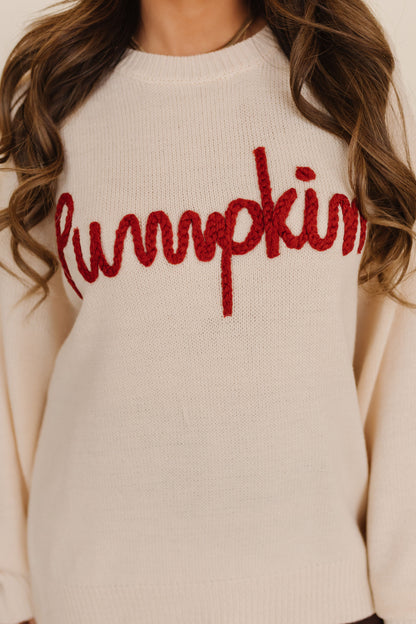 THE PUMPKIN EMBROIDERED KNIT SWEATER IN CREAM