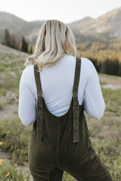 THE JUDY CORDUROY JUMPSUIT IN OLIVE