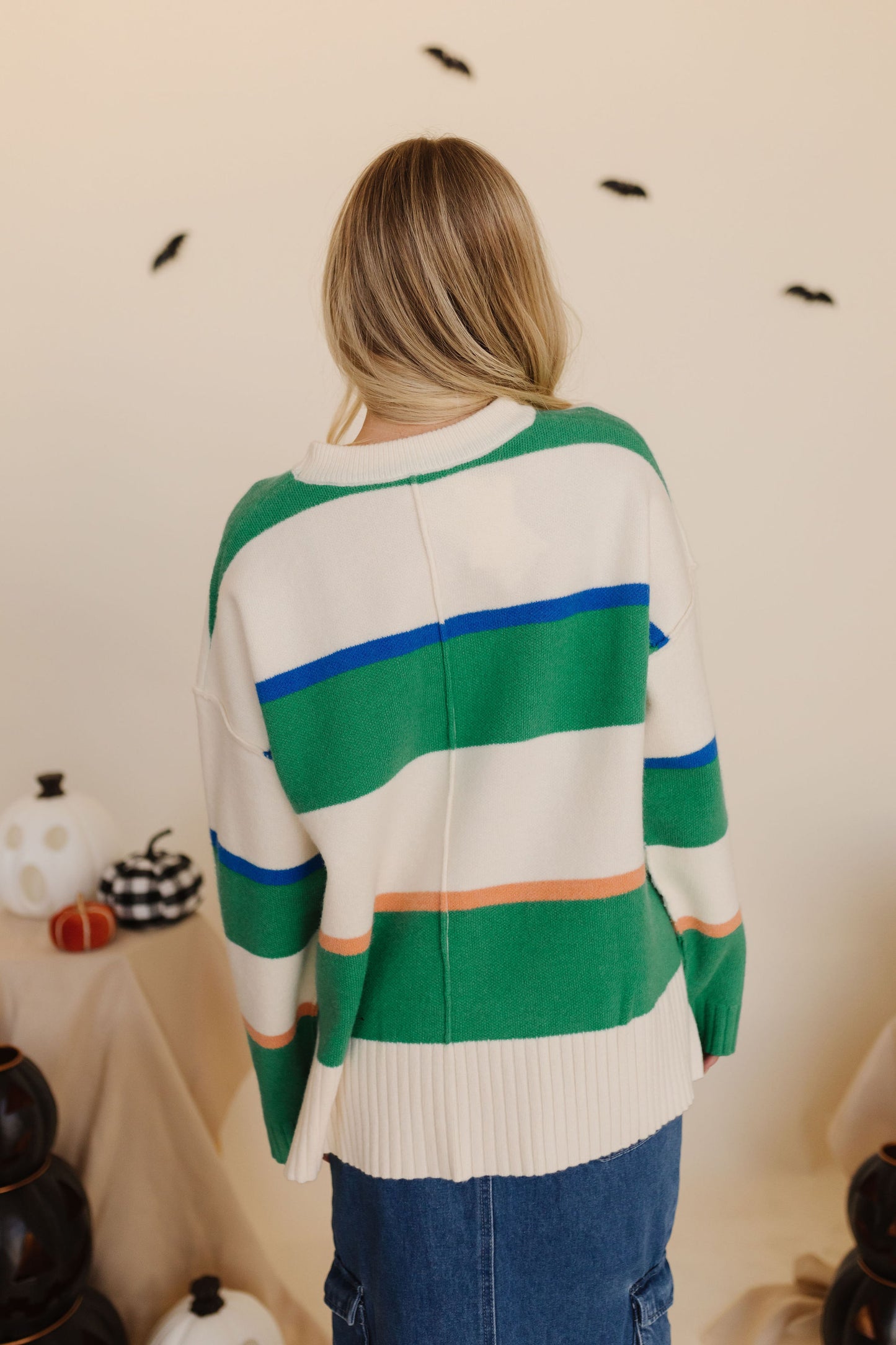 THE KARLA STRIPED SWEATER IN CREAM