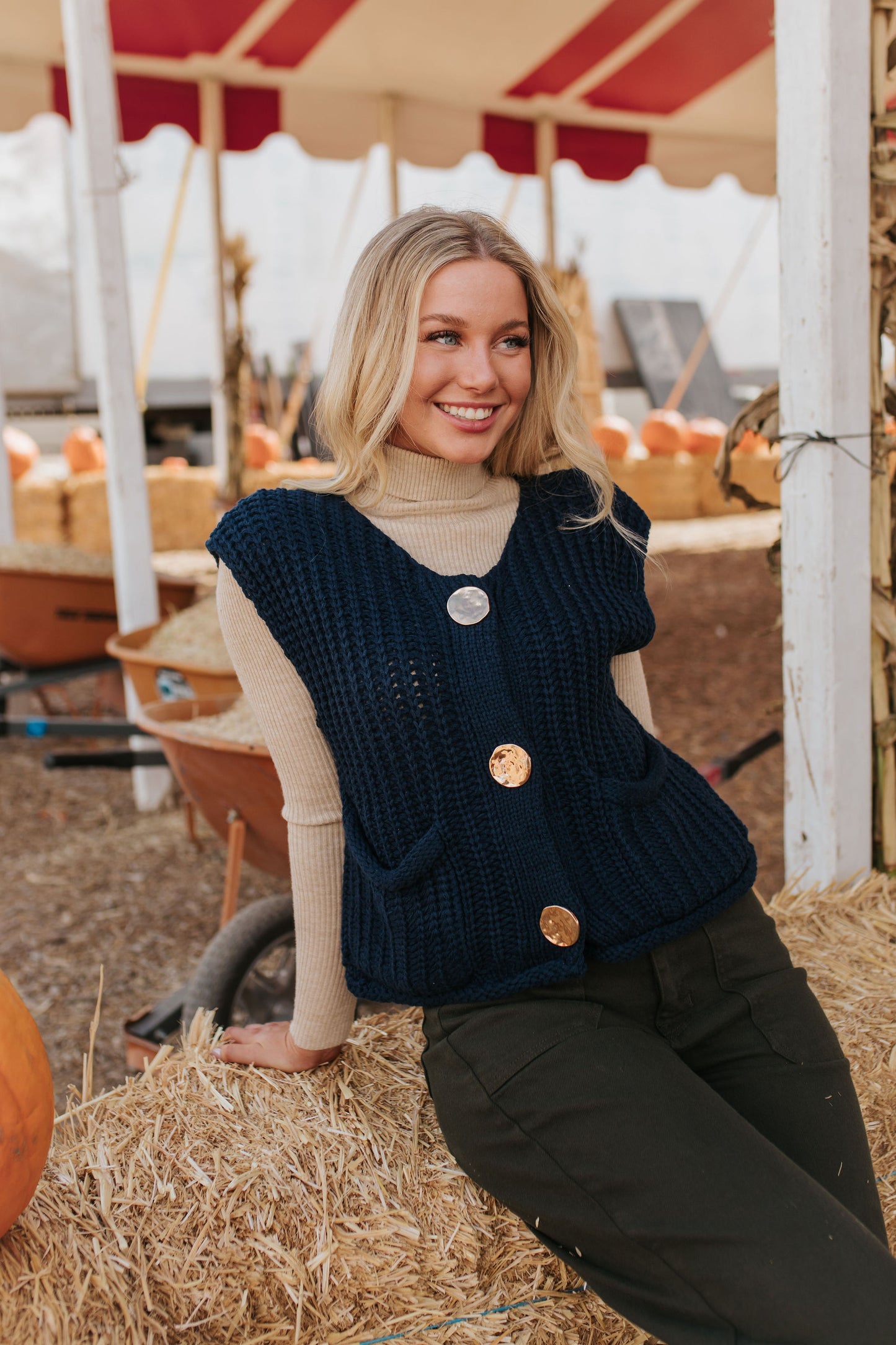 THE SHAE KNIT SWEATER VEST IN NAVY