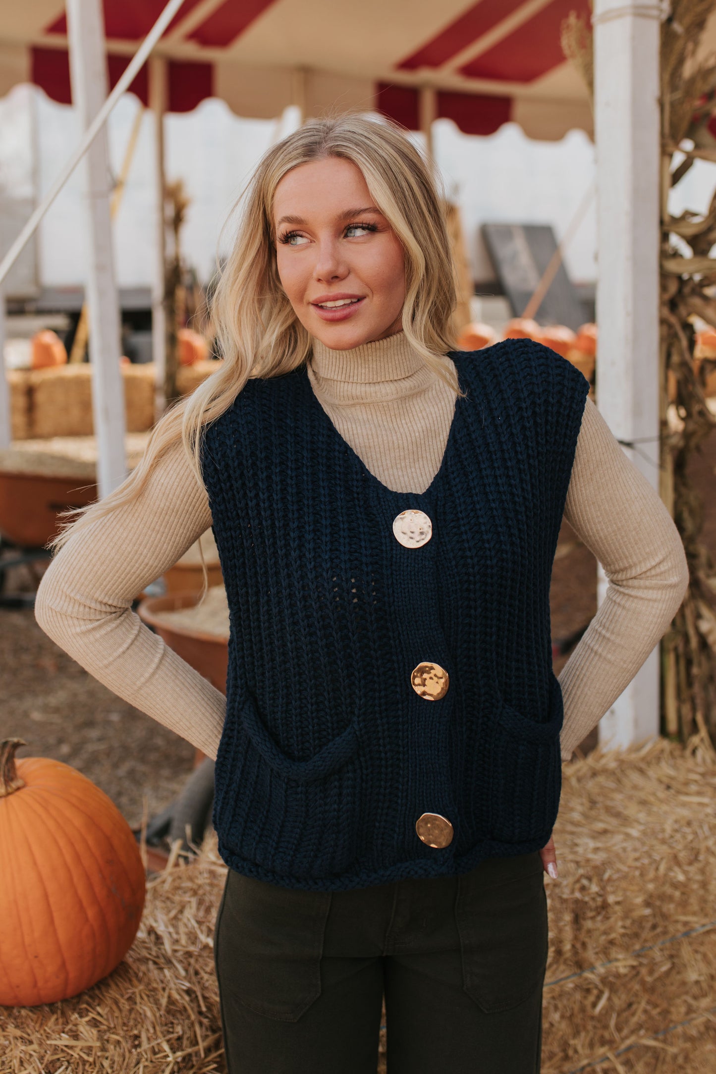 THE SHAE KNIT SWEATER VEST IN NAVY