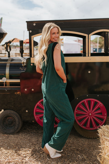 THE CECIL CORDUROY OVERALLS IN DARK GREEN