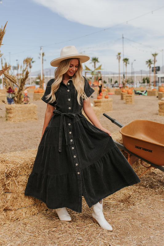 THE HAYVEN DENIM MAXI DRESS IN BLACK