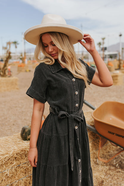 THE HAYVEN DENIM MAXI DRESS IN BLACK