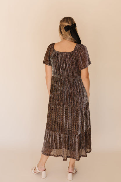 THE TALYA METALLIC TEXTURED DRESS IN BLACK AND ROSE